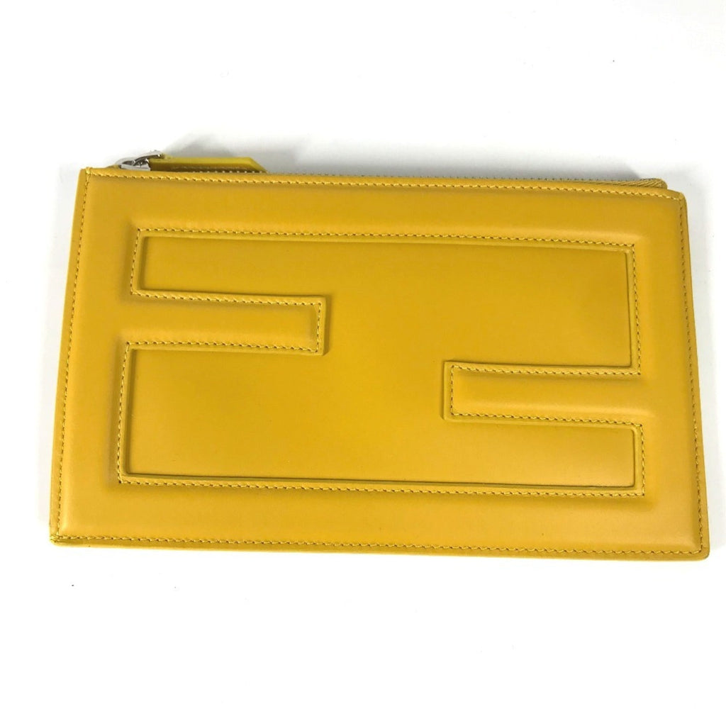 Fendi Yellow Leather Clutch Bag Pouch (Pre-Owned)