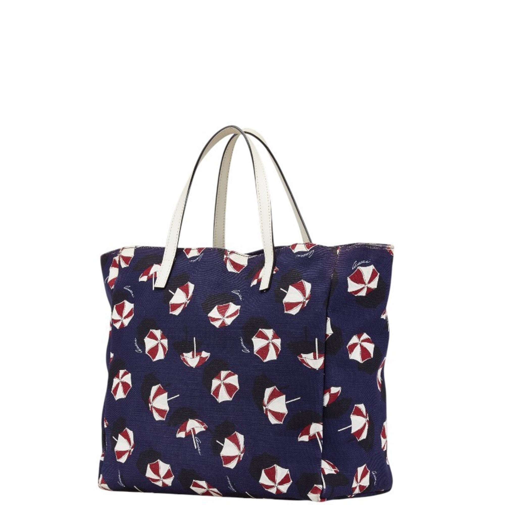 Gucci Multi-Color Navy Canvas Leather Handbag Tote Bag (Pre-Owned)