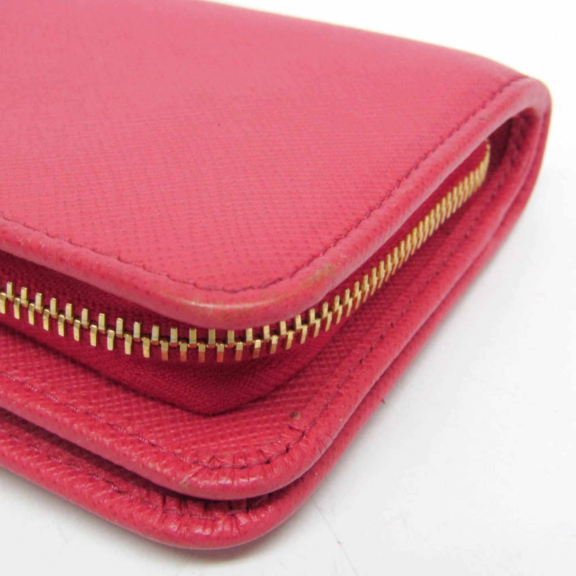 Prada Tab Bifold Wallet Saffiano Leather Pink Leather Wallets Accessory (Pre-Owned)