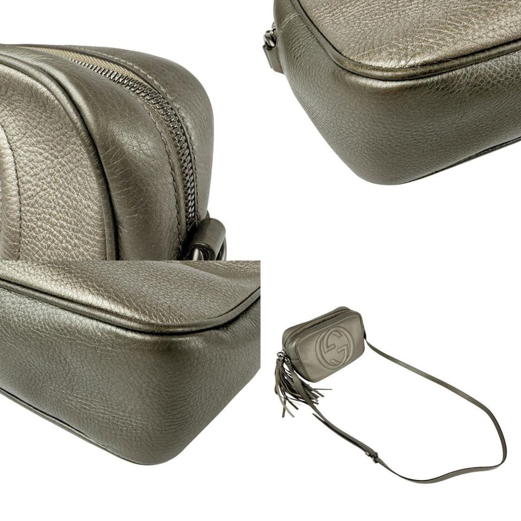 Gucci Gold Gray Khaki Leather Shoulder Bag (Pre-Owned)