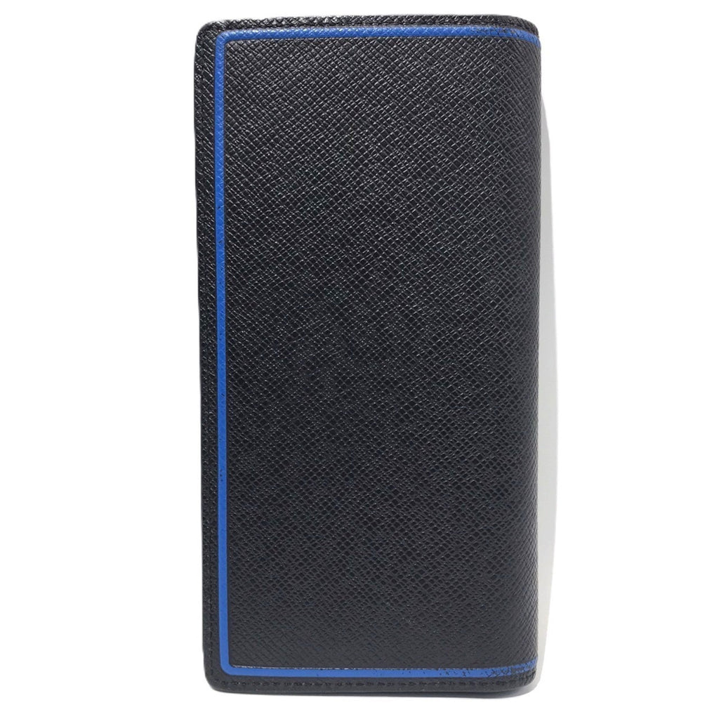 Louis Vuitton Black Blue Taiga Leather Long Wallet (Bi-Fold) (Pre-Owned)