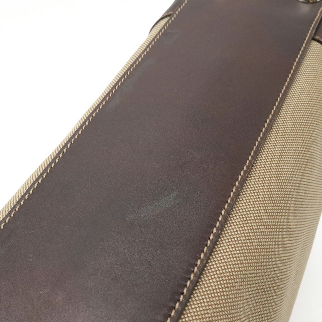 Prada Beige Dark Brown Khaki Canvas Leather Handbag Shoulder Bag (Pre-Owned)