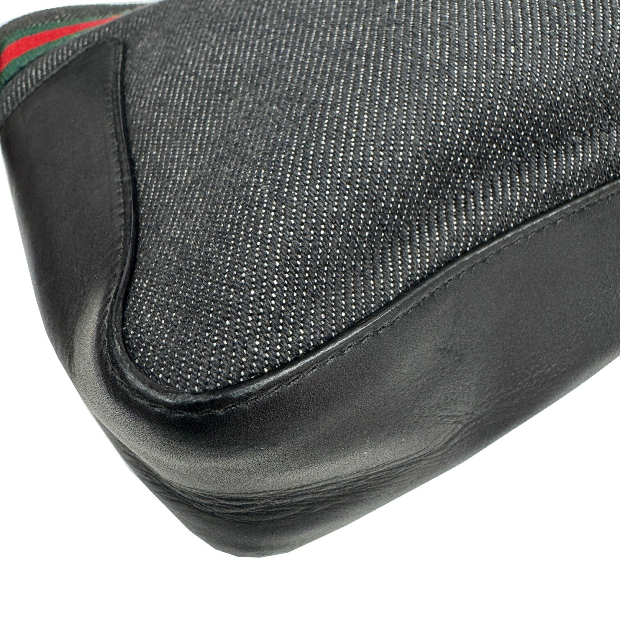 Gucci Sherry Line Black Denim Leather Handbag Tote Bag (Pre-Owned)