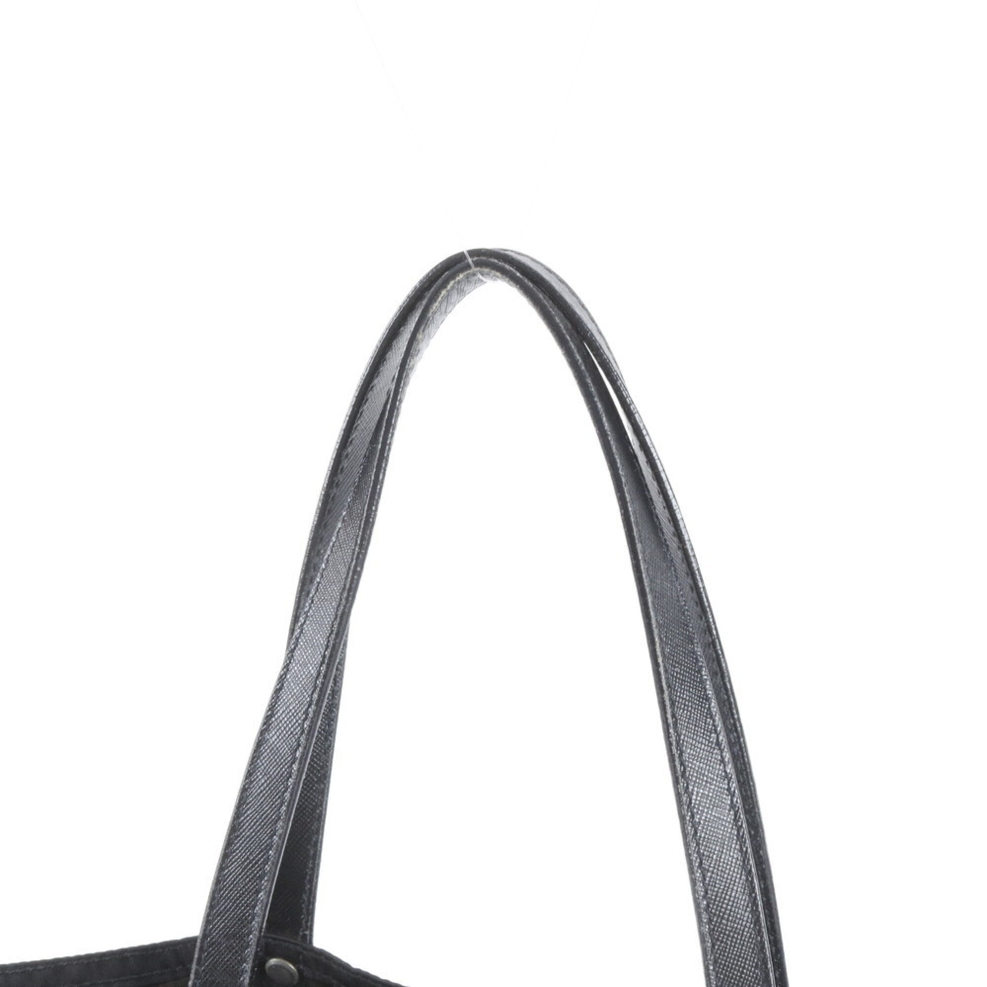 Prada Black Multi-Color Nylon Leather Handbag Tote Bag (Pre-Owned)