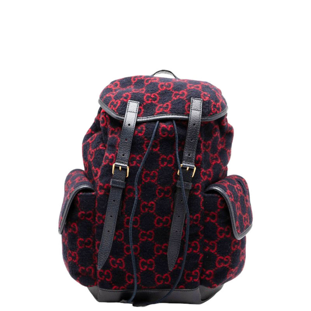 Gucci Navy Red Color Wool Leather Backpack (Pre-Owned)