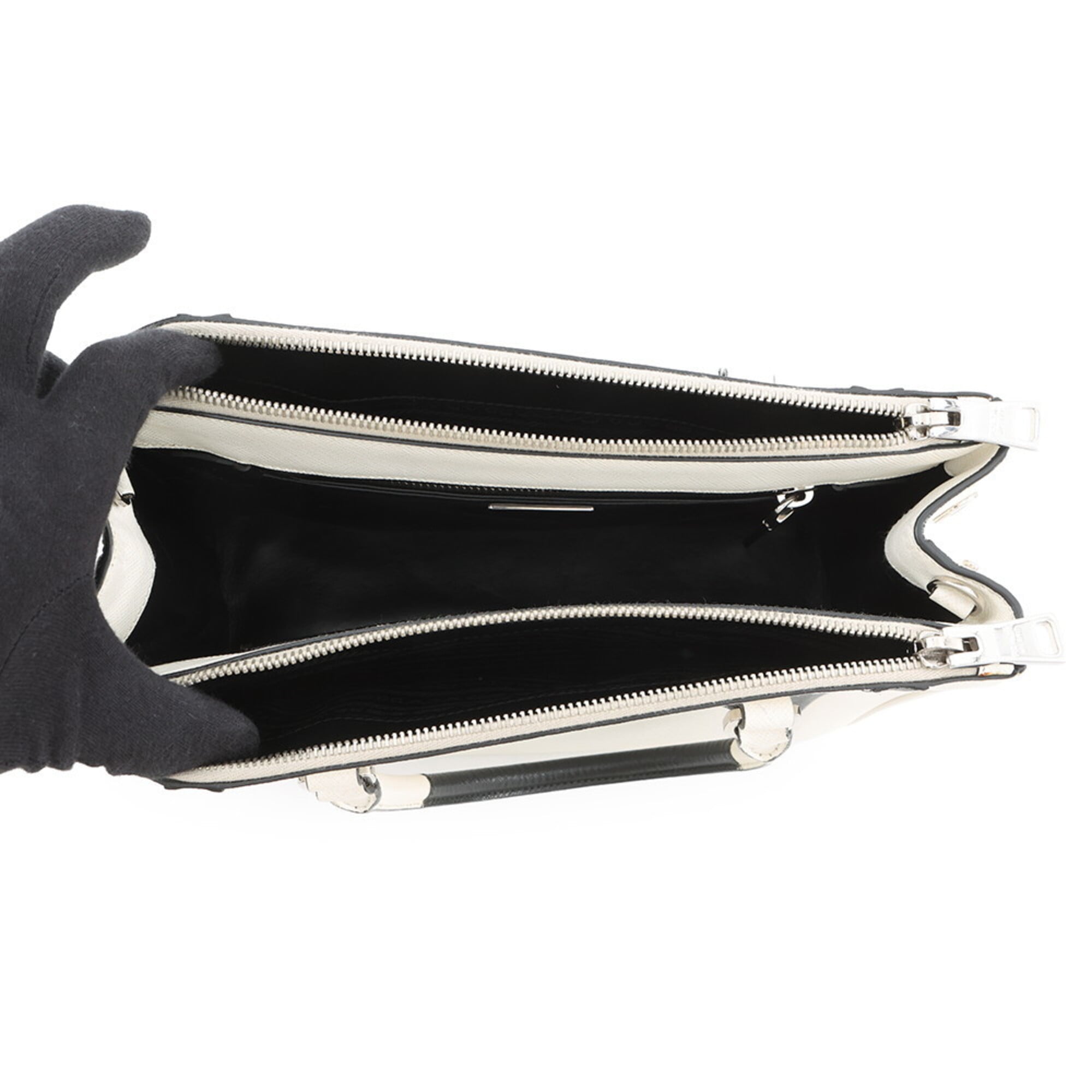 Prada Black White Leather Handbag Shoulder Bag (Pre-Owned)