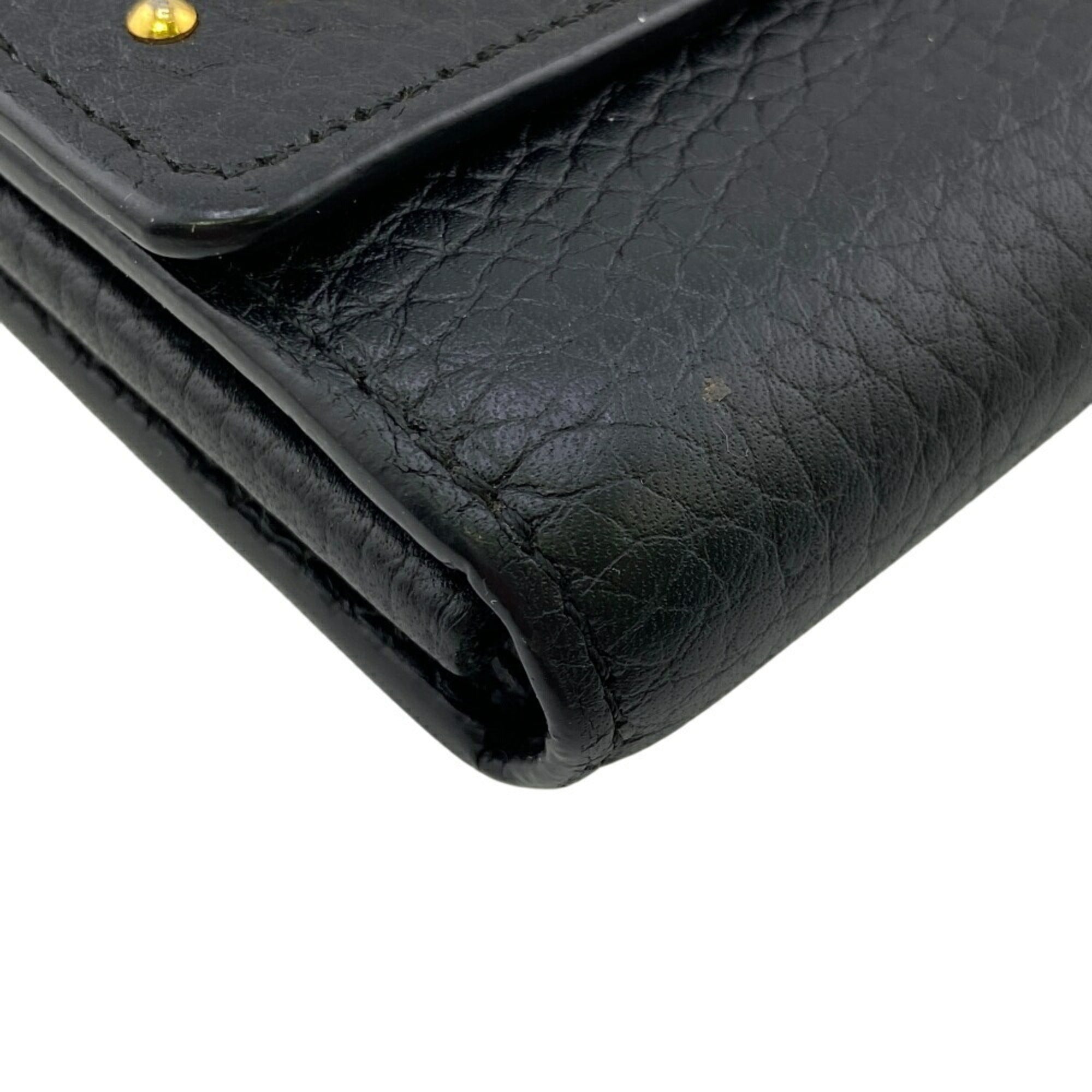 Louis Vuitton Black Leather Long Wallet (Bi-Fold) (Pre-Owned)
