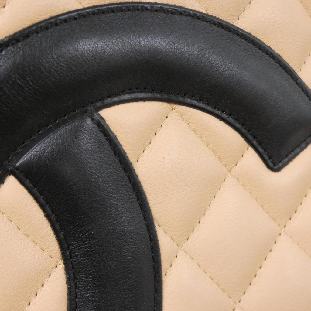 Chanel Beige Black Leather Handbag (Pre-Owned)