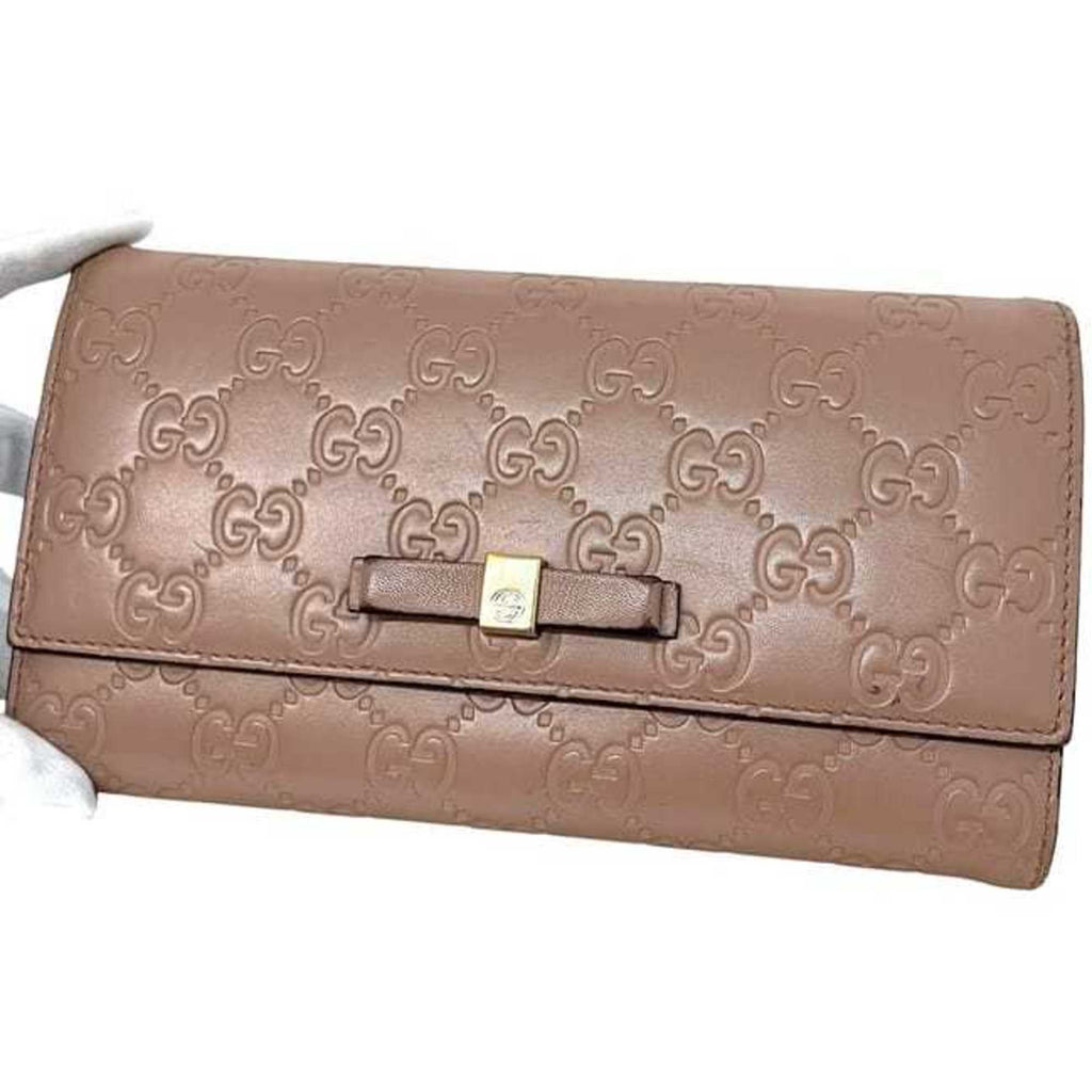 Gucci Beige Pink Leather Long Wallet (Bi-Fold) (Pre-Owned)