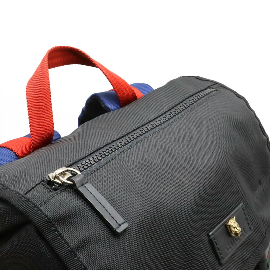 Gucci Black Green Navy Red Color Canvas Leather Backpack (Pre-Owned)