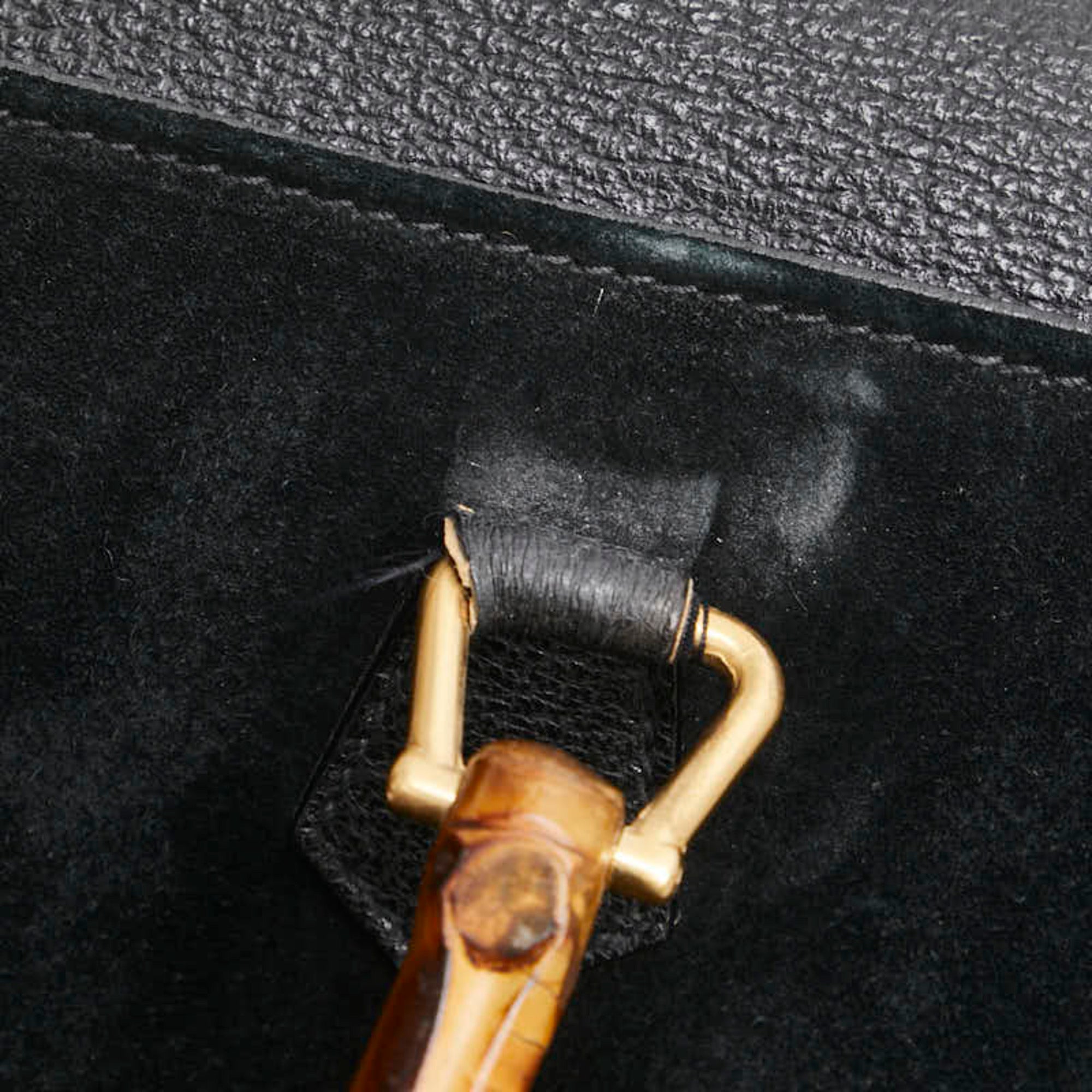 Gucci Bamboo Black Suede Leather Shoulder Bag Tote Bag (Pre-Owned)
