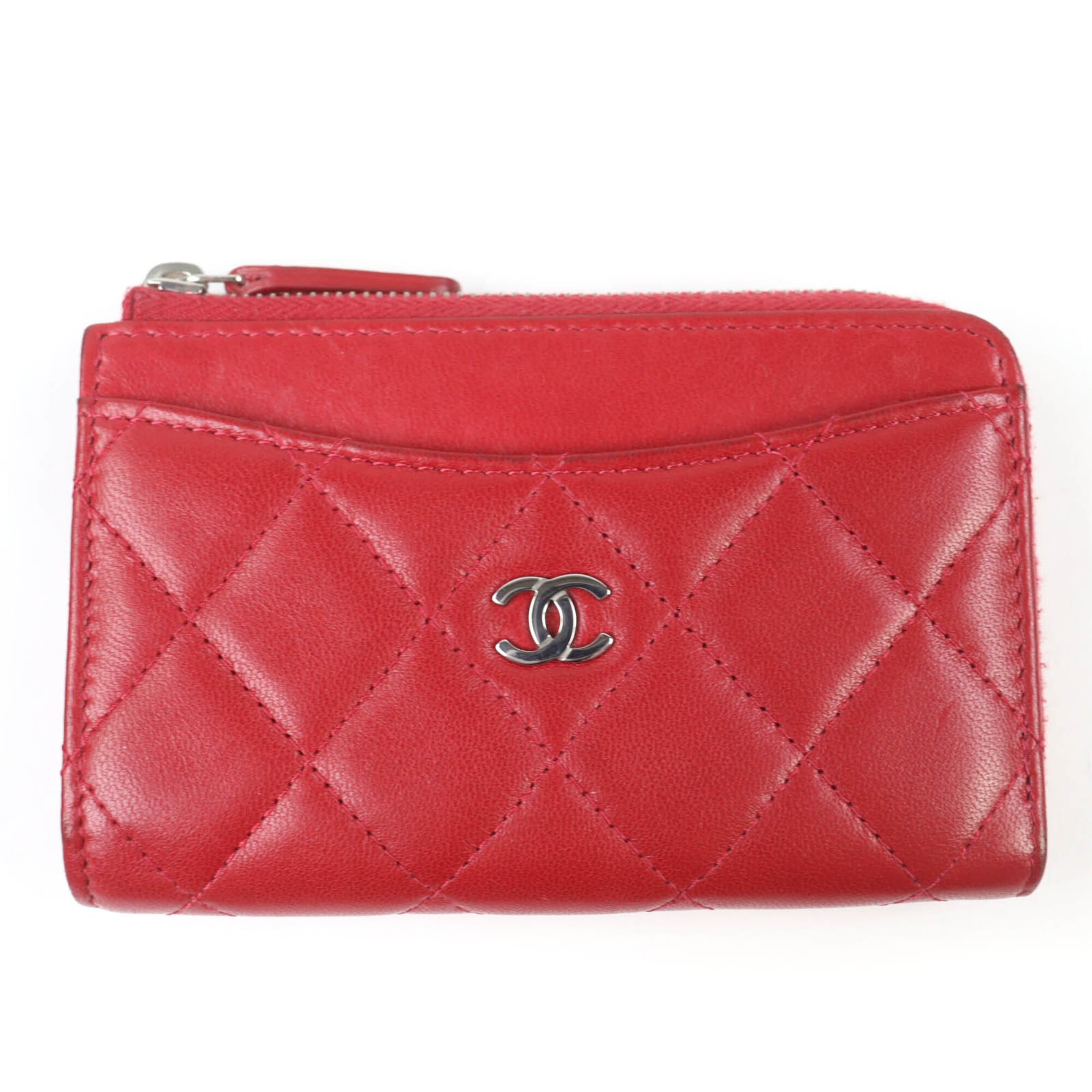 Chanel Matelasse Red Color Leather Coin Purse/Coin Case (Pre-Owned)