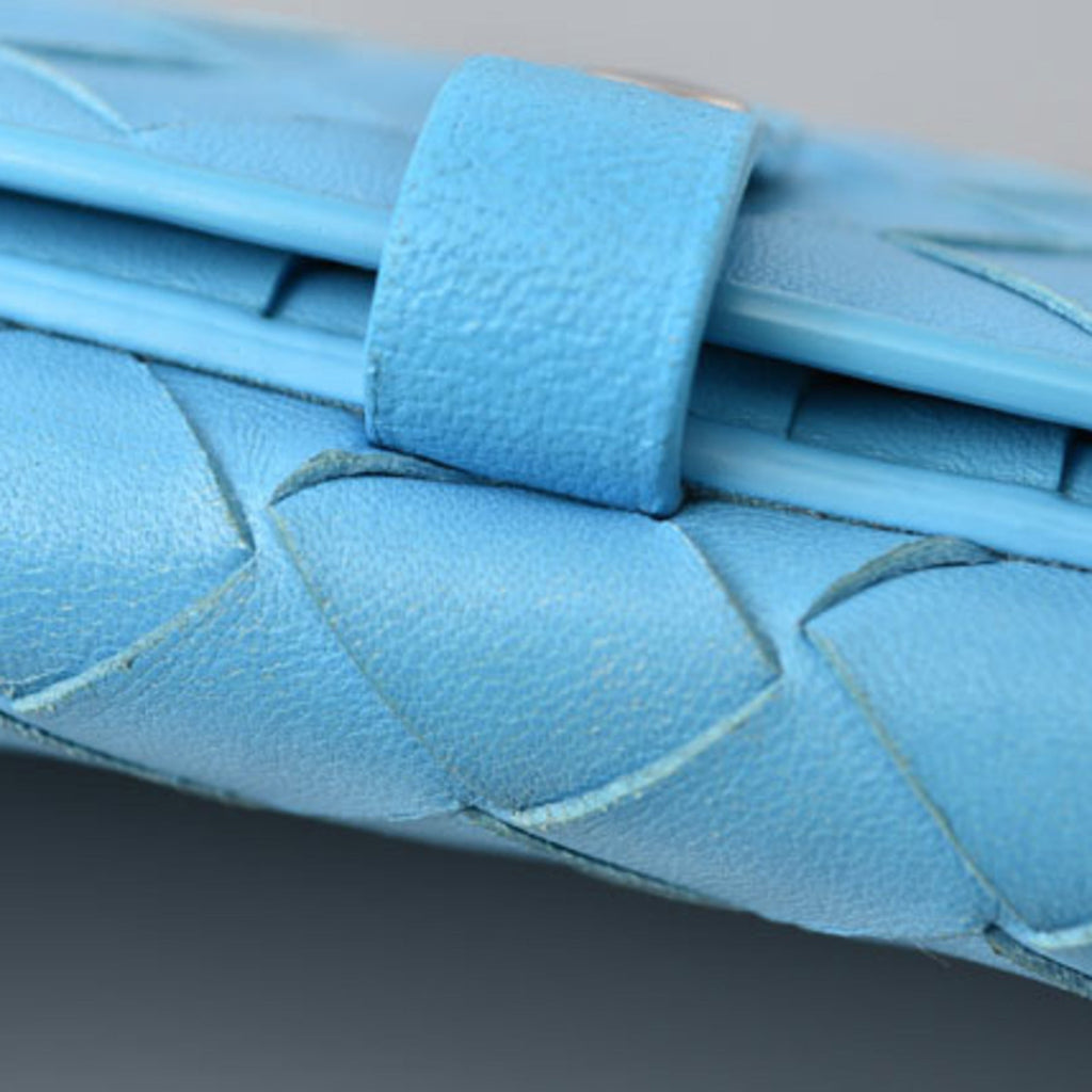 Bottega Veneta Intrecciato Light Blue Leather Long Wallet (Bi-Fold) (Pre-Owned)