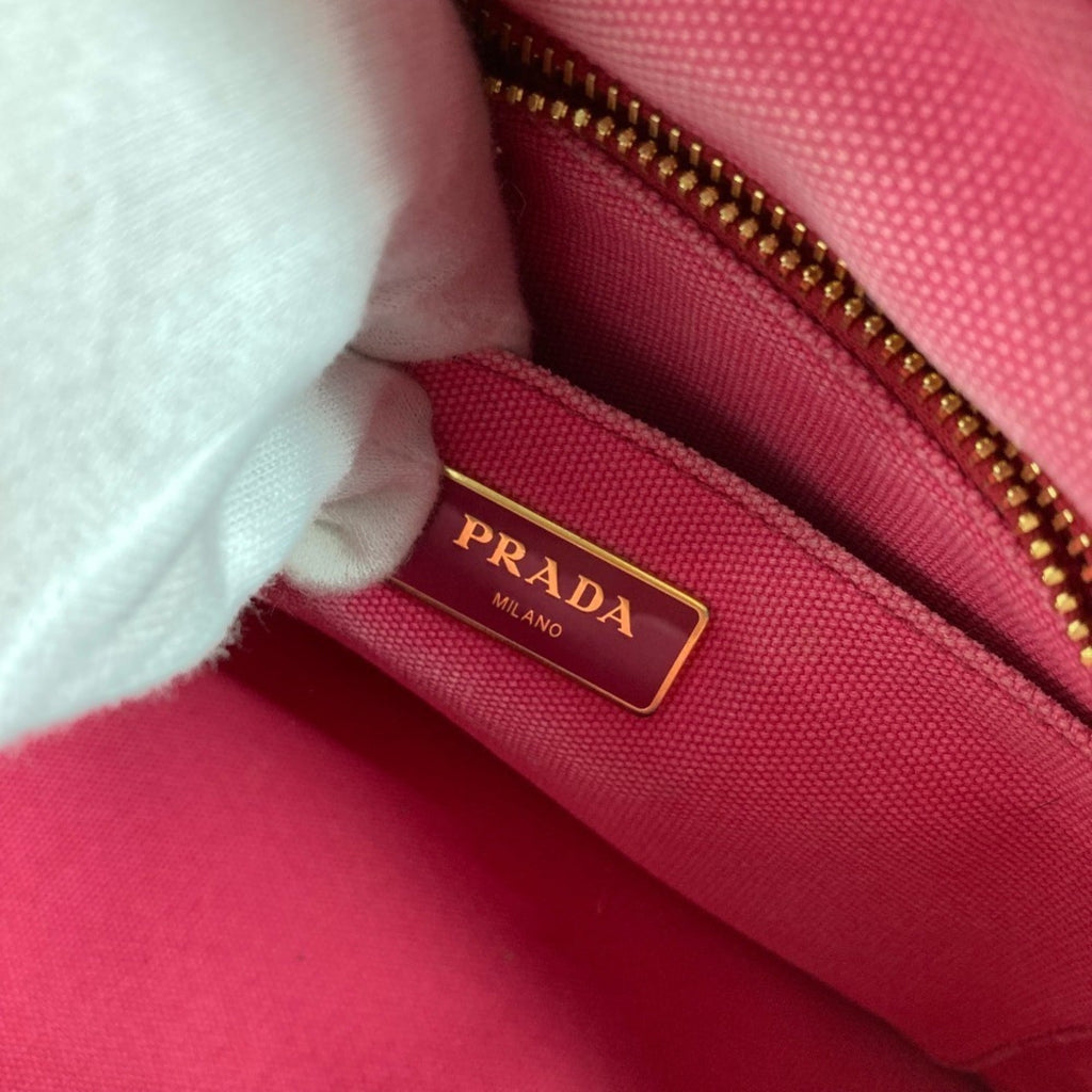 Prada Canapa Pink Canvas Handbag Shoulder Bag Tote Bag (Pre-Owned)