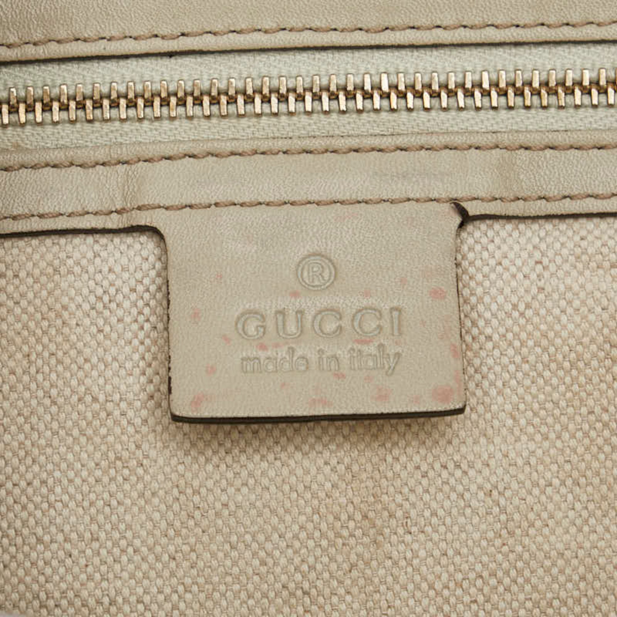 Gucci Gg Canvas Beige Gg Canvas Leather Shoulder Bag Tote Bag (Pre-Owned)