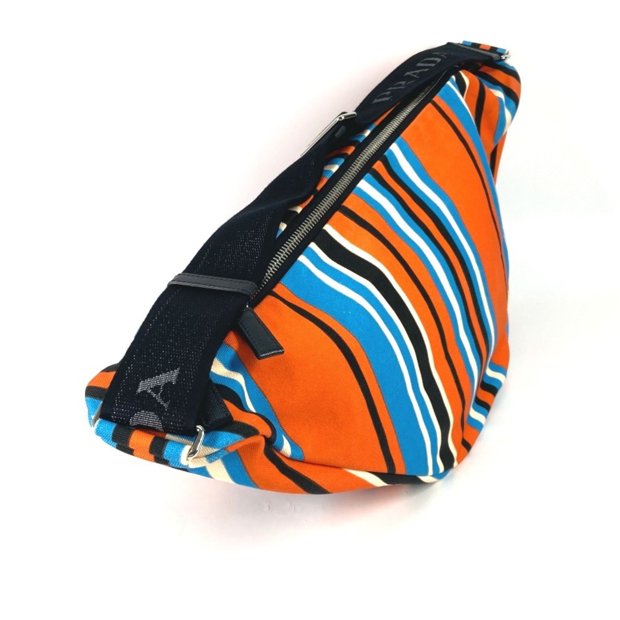 Prada Black Blue Orange Canvas Shoulder Bag Sling Bag (Pre-Owned)