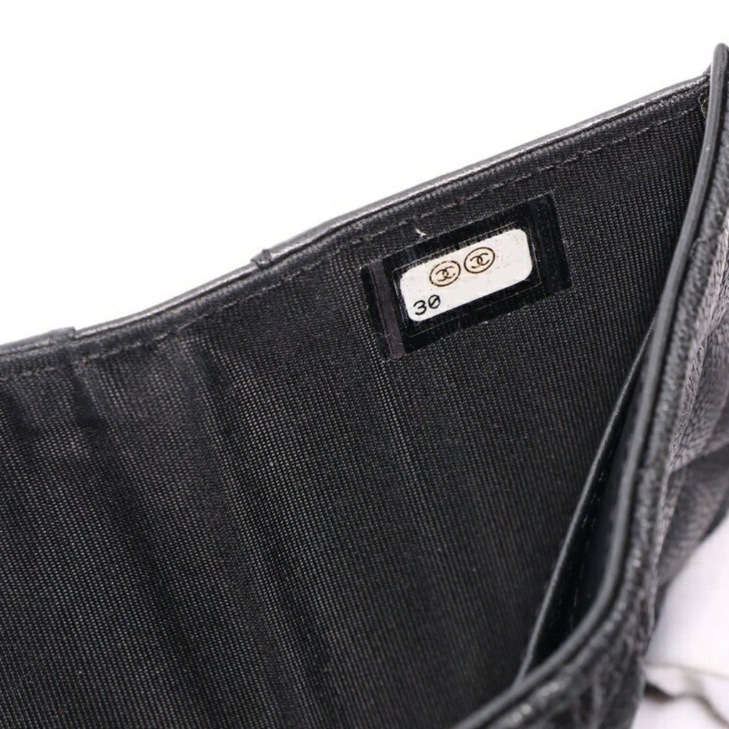 Chanel Black Grained Calfskin Wallet (Tri-Fold) (Pre-Owned)