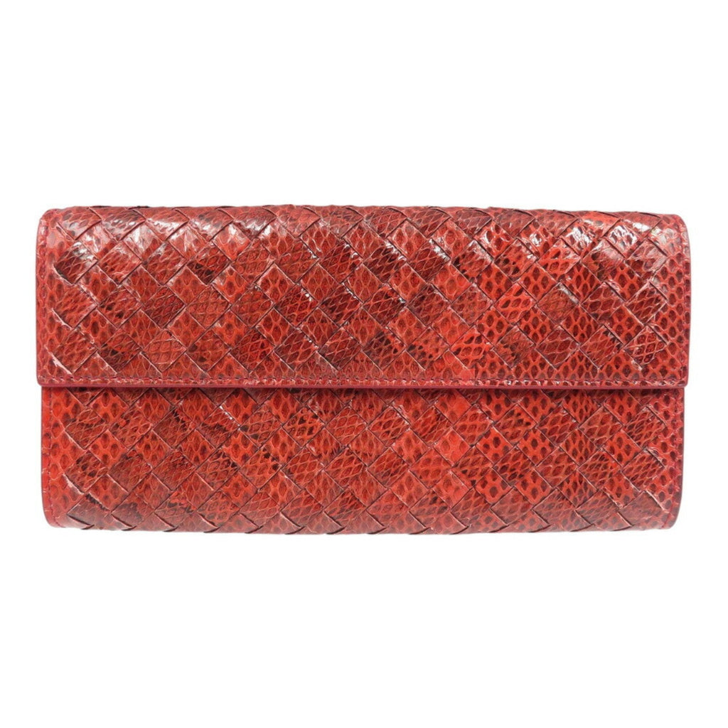 Bottega Veneta Red Color Intrecciato Long Wallet (Bi-Fold) (Pre-Owned)
