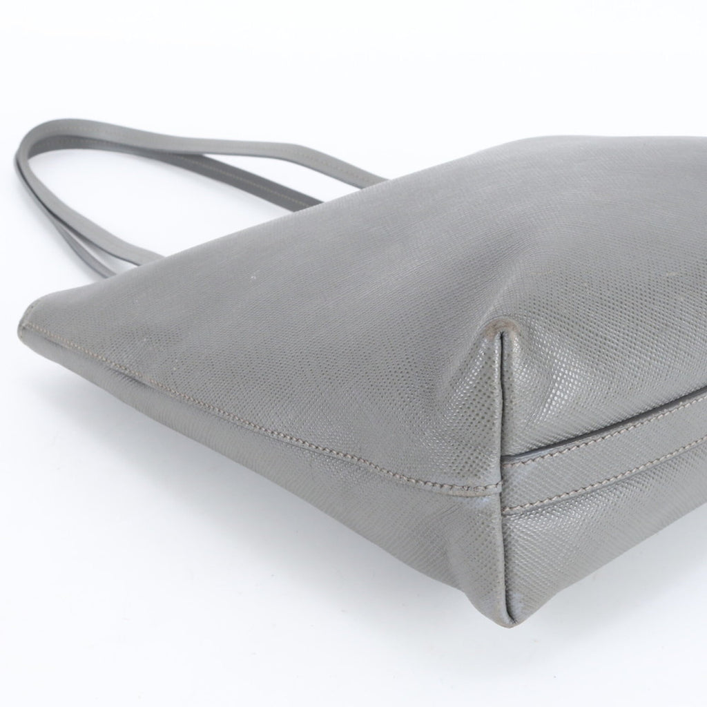Prada Saffiano Gray Leather Handbag Tote Bag (Pre-Owned)