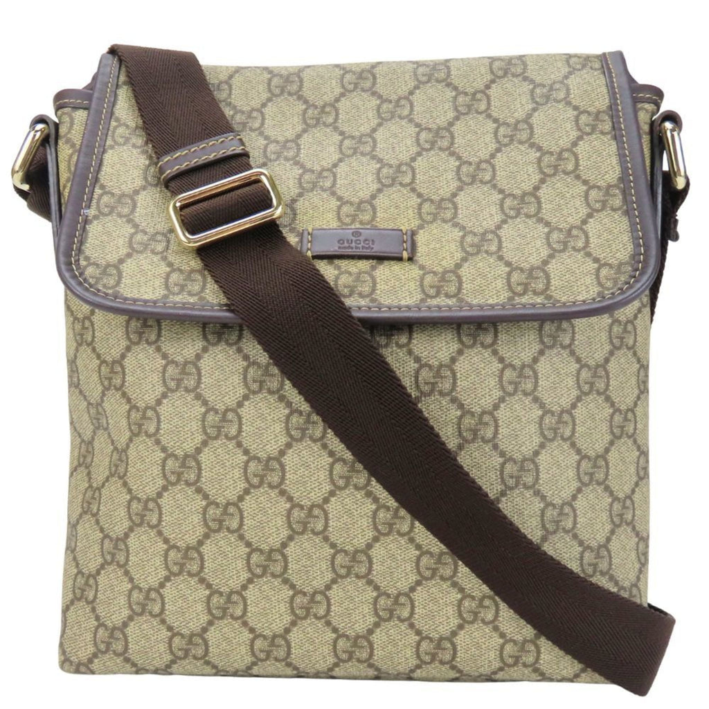 Gucci Beige Dark Brown Gg Supreme Leather Shoulder Bag (Pre-Owned)