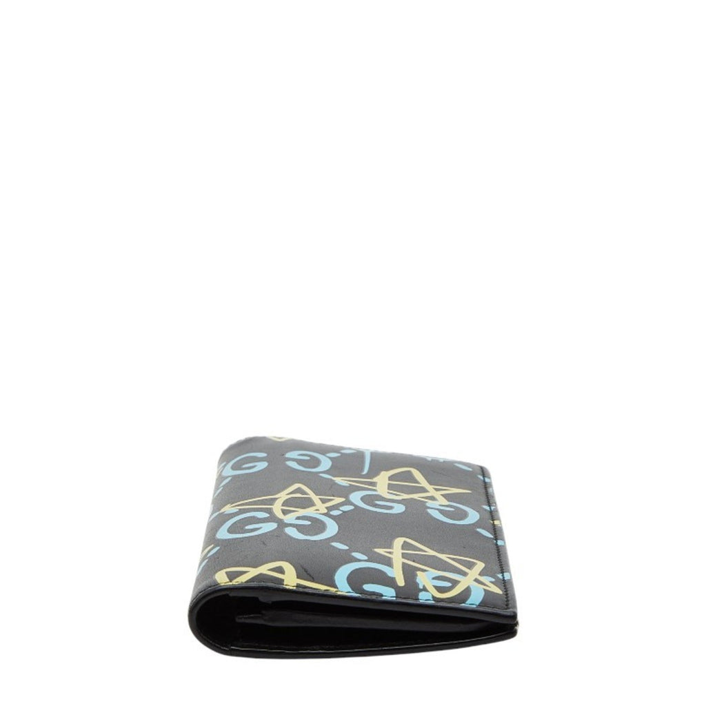 Gucci Black Blue Yellow Leather Long Wallet (Bi-Fold) (Pre-Owned)