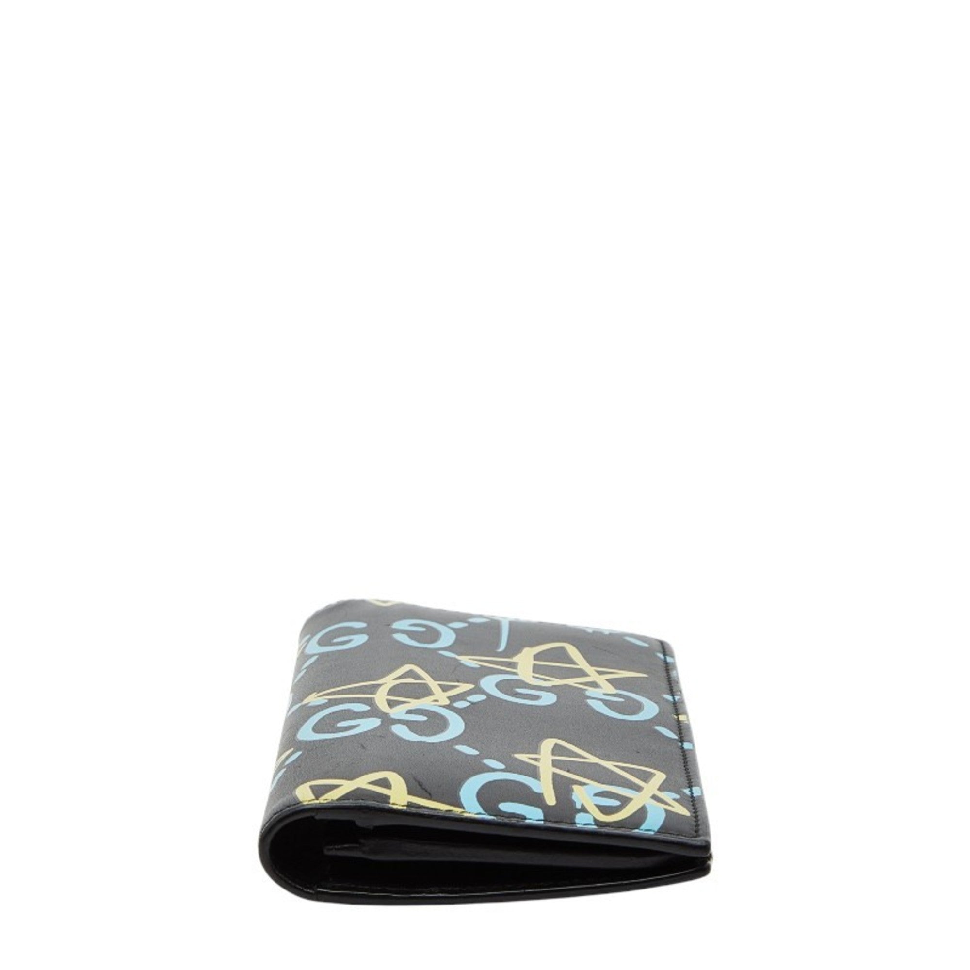 Gucci Black Blue Yellow Leather Long Wallet (Bi-Fold) (Pre-Owned)