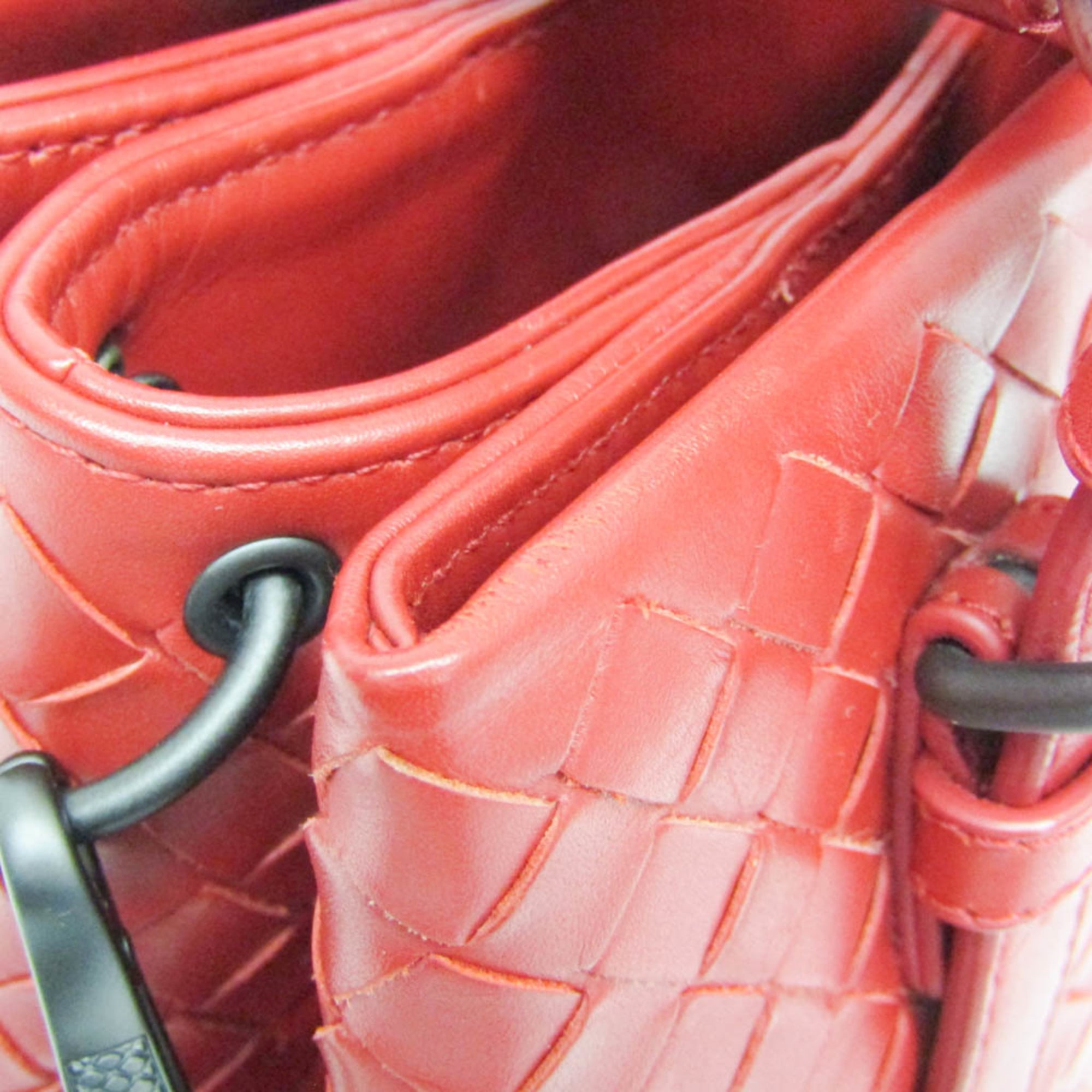 Bottega Veneta Roma Bag Intrecciato Nappa Red Leather Shoulder Bag Bag (Pre-Owned)