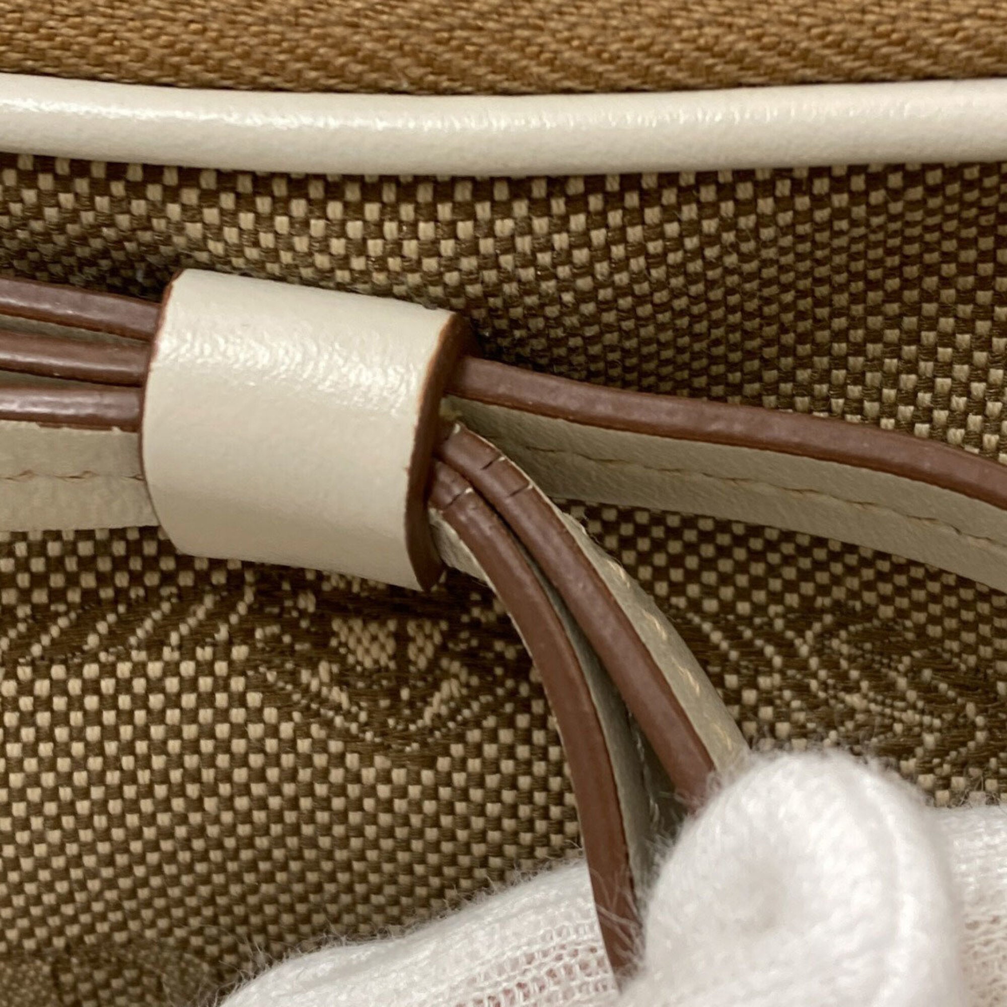 Prada Brown White Canvas Handbag (Pre-Owned)