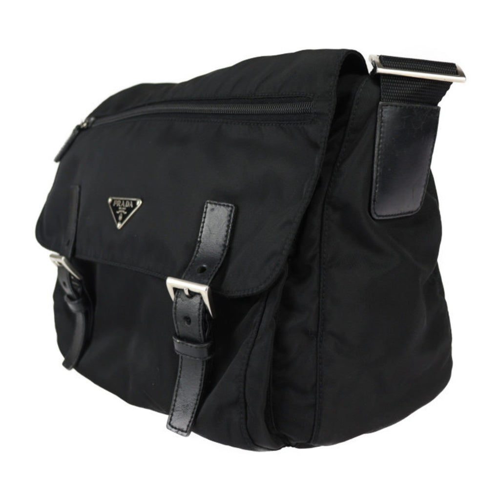 Prada Black Nylon Leather Messenger Bag Shoulder Bag (Pre-Owned)