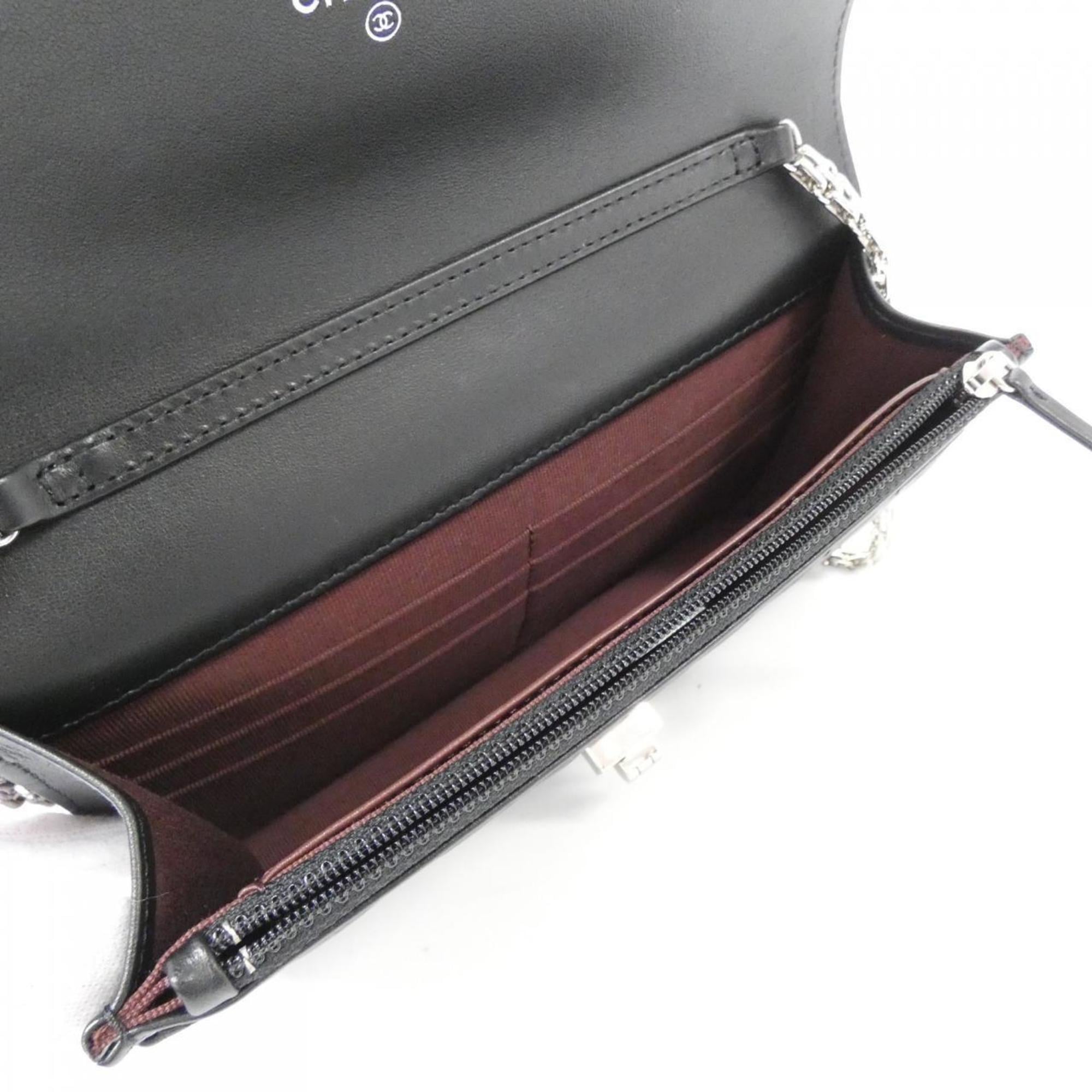 Chanel Black Leather Chain/Shoulder Wallet (Pre-Owned)