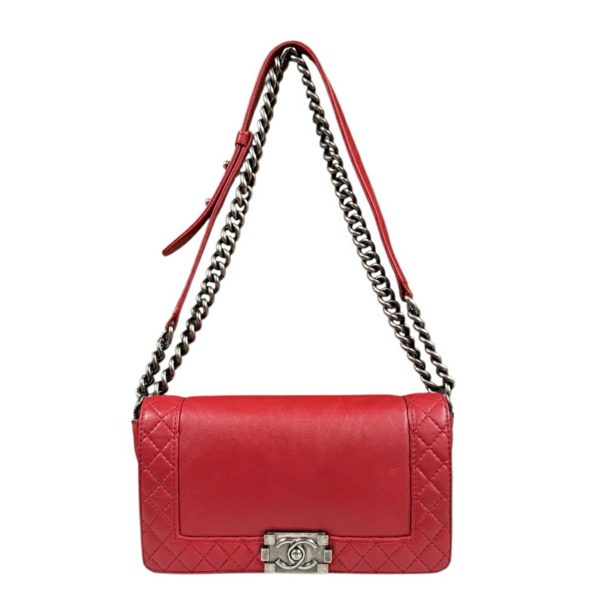 Chanel Boy Chanel Red Color Leather Shoulder Bag (Pre-Owned)