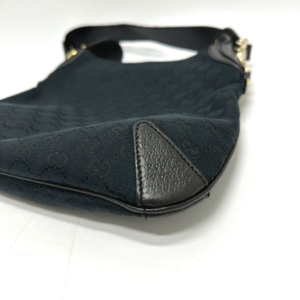 Gucci Horsebit Black Gg Canvas Leather Handbag Shoulder Bag (Pre-Owned)
