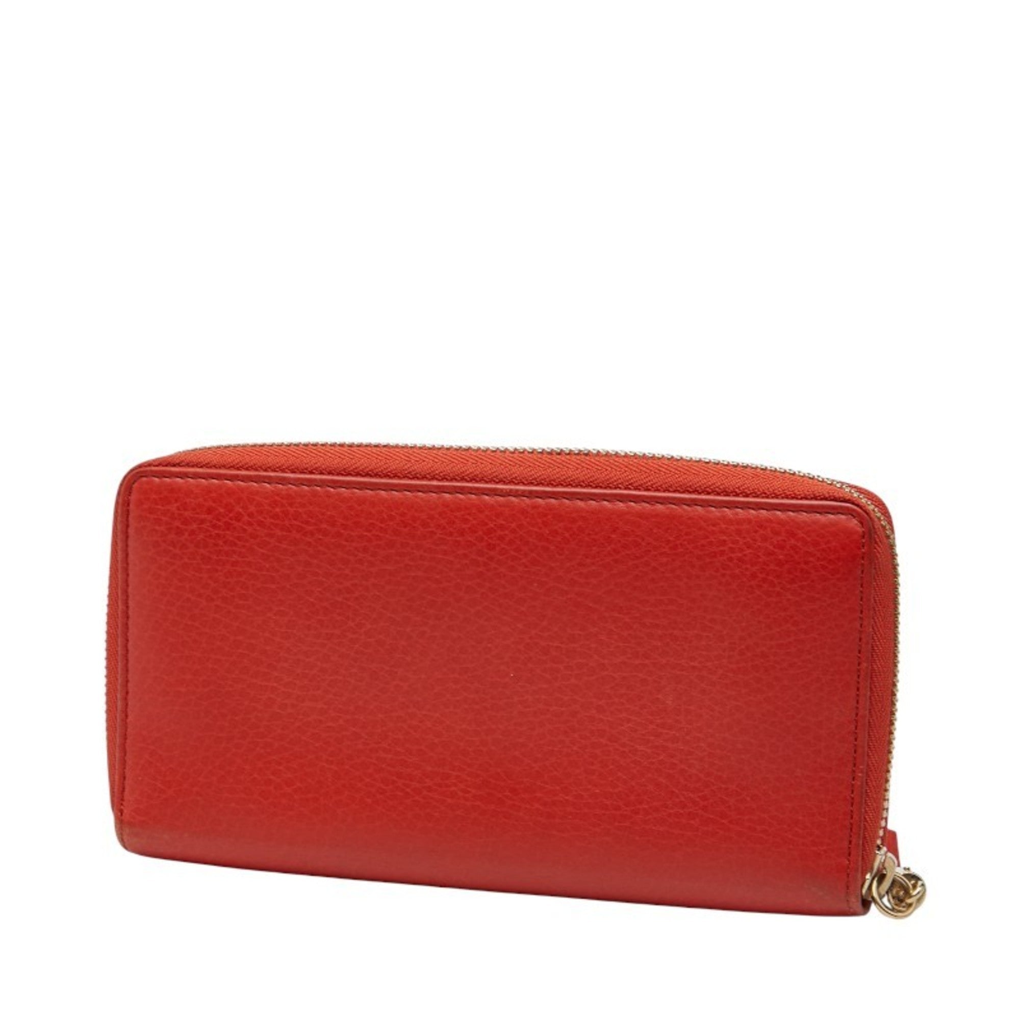 Gucci Red Color Leather Long Wallet (Bi-Fold) (Pre-Owned)
