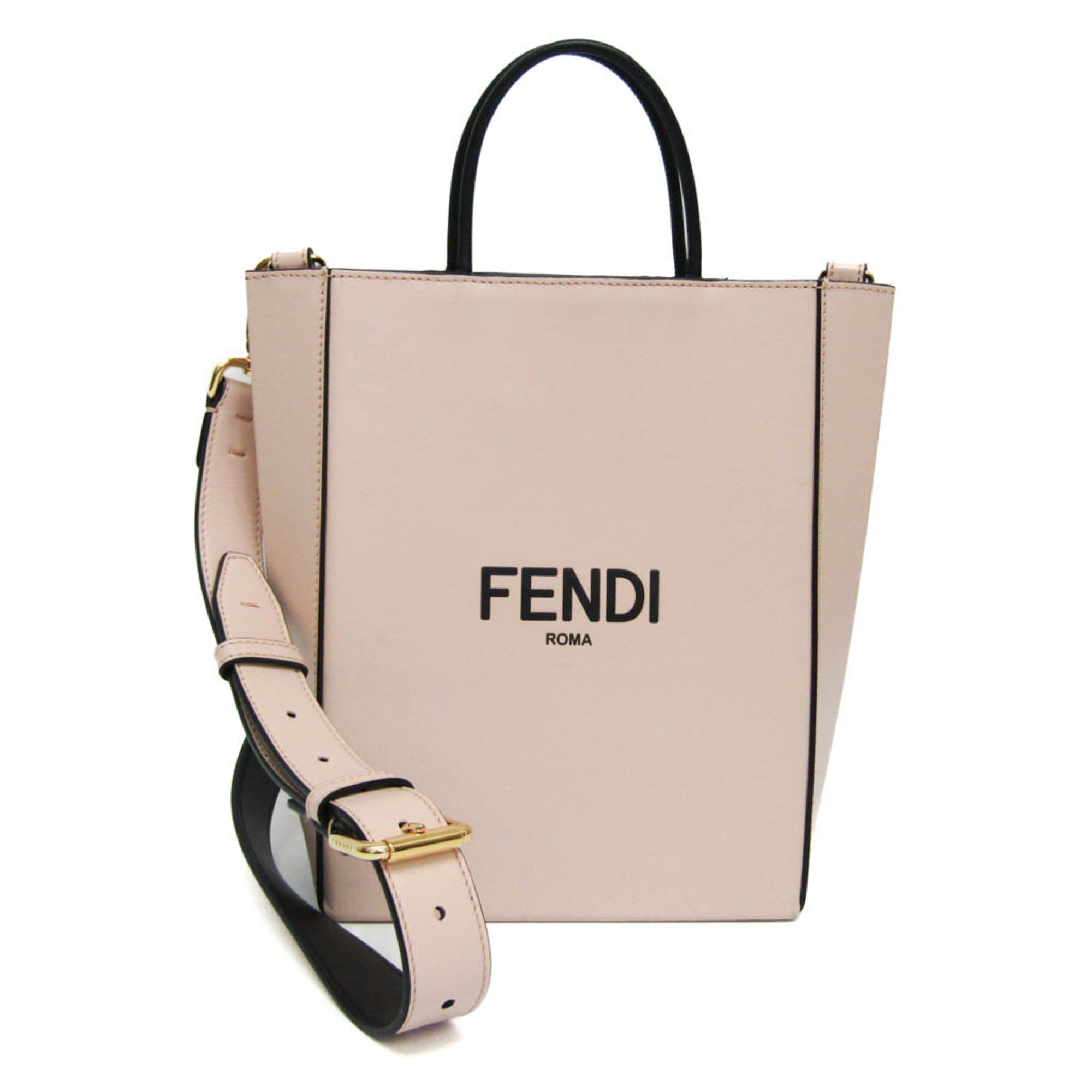 Fendi Black Light Beige Light Pink Leather Handbag Shoulder Bag (Pre-Owned)