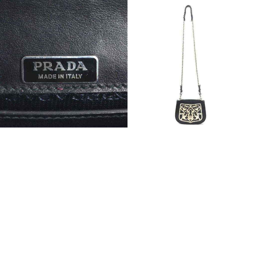 Prada Black Leather Metal Shoulder Bag (Pre-Owned)