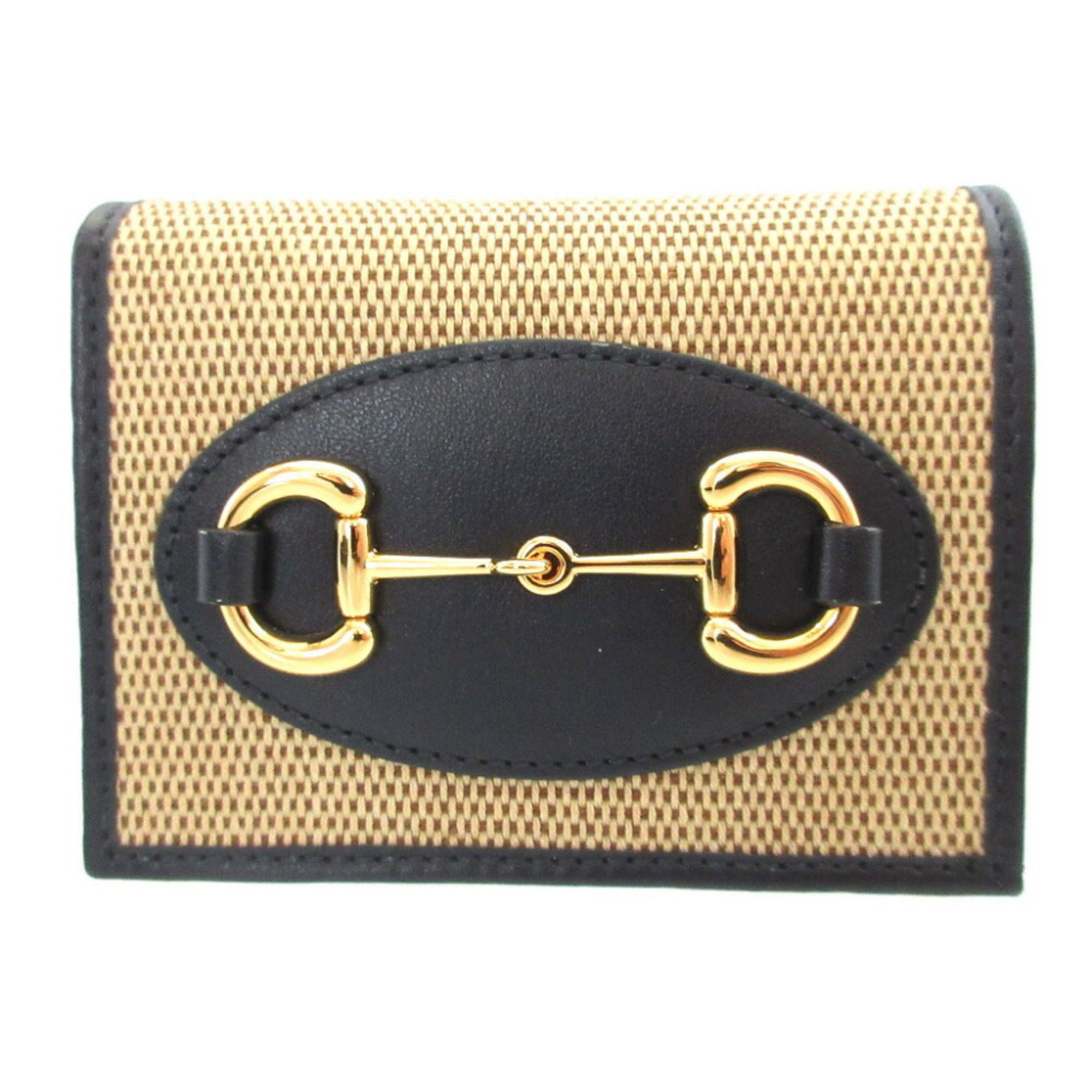 Gucci Beige Navy Canvas Leather Coin Purse/Coin Case (Pre-Owned)