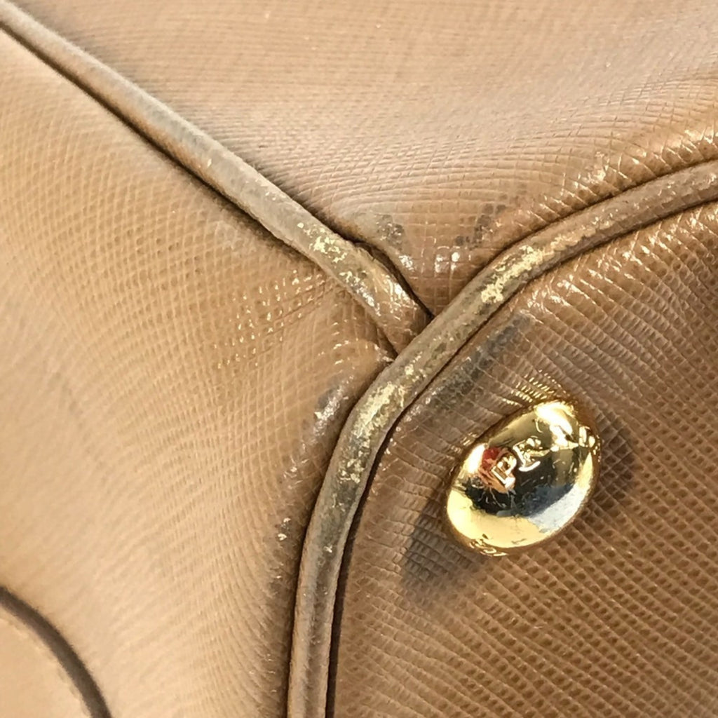 Prada Brown White Saffiano Handbag Tote Bag (Pre-Owned)