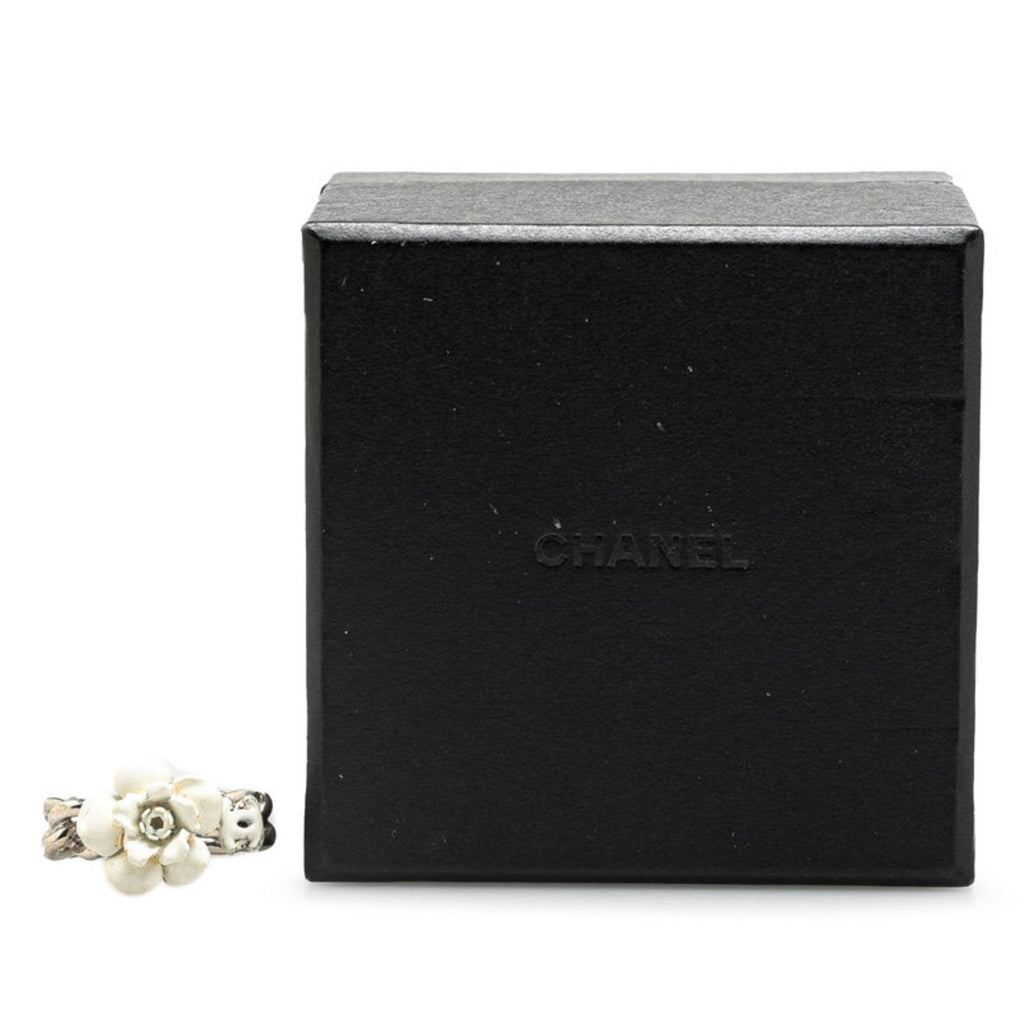 Chanel Silver White Metal Band Ring (Pre-Owned)