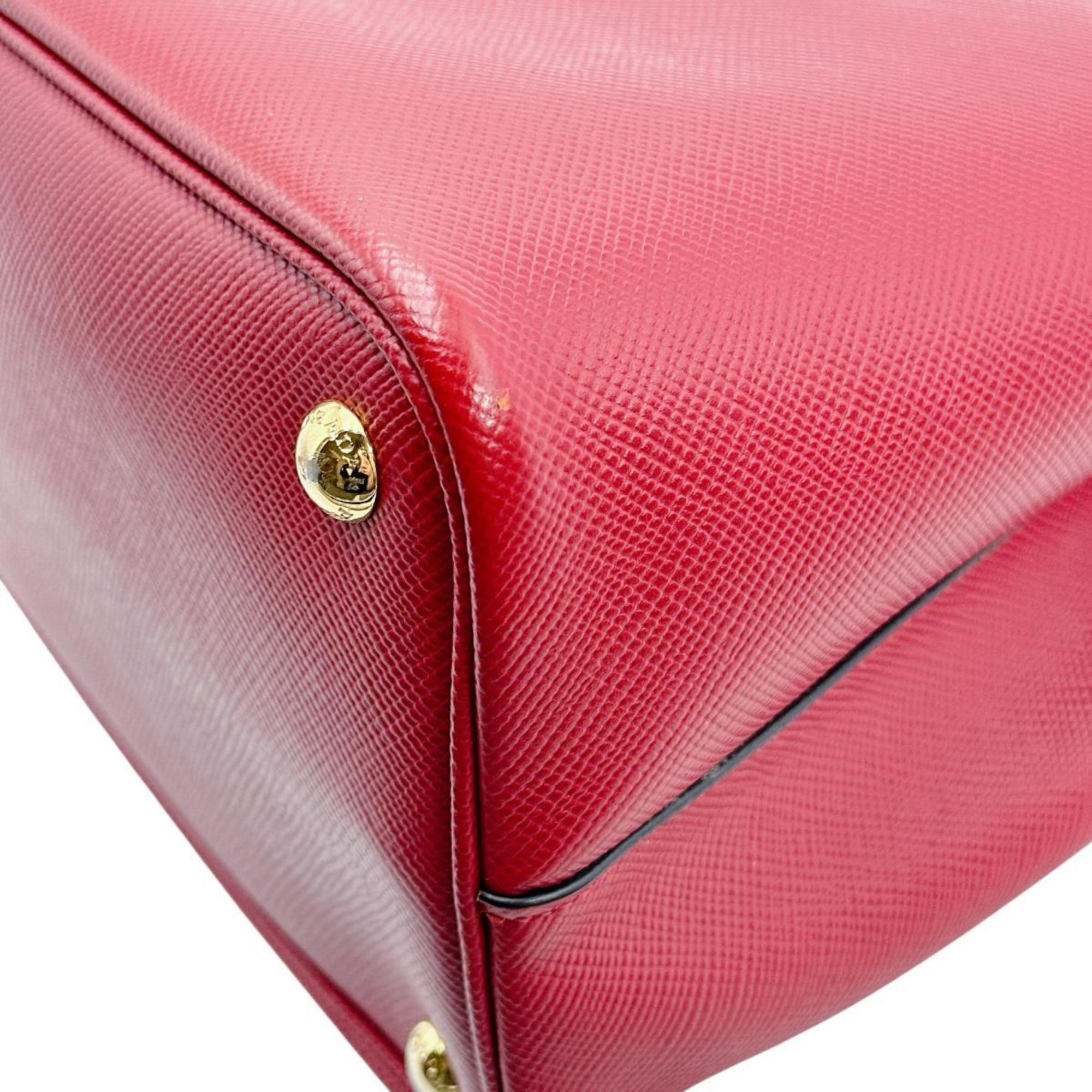 Prada Red Color Leather Handbag Shoulder Bag (Pre-Owned)