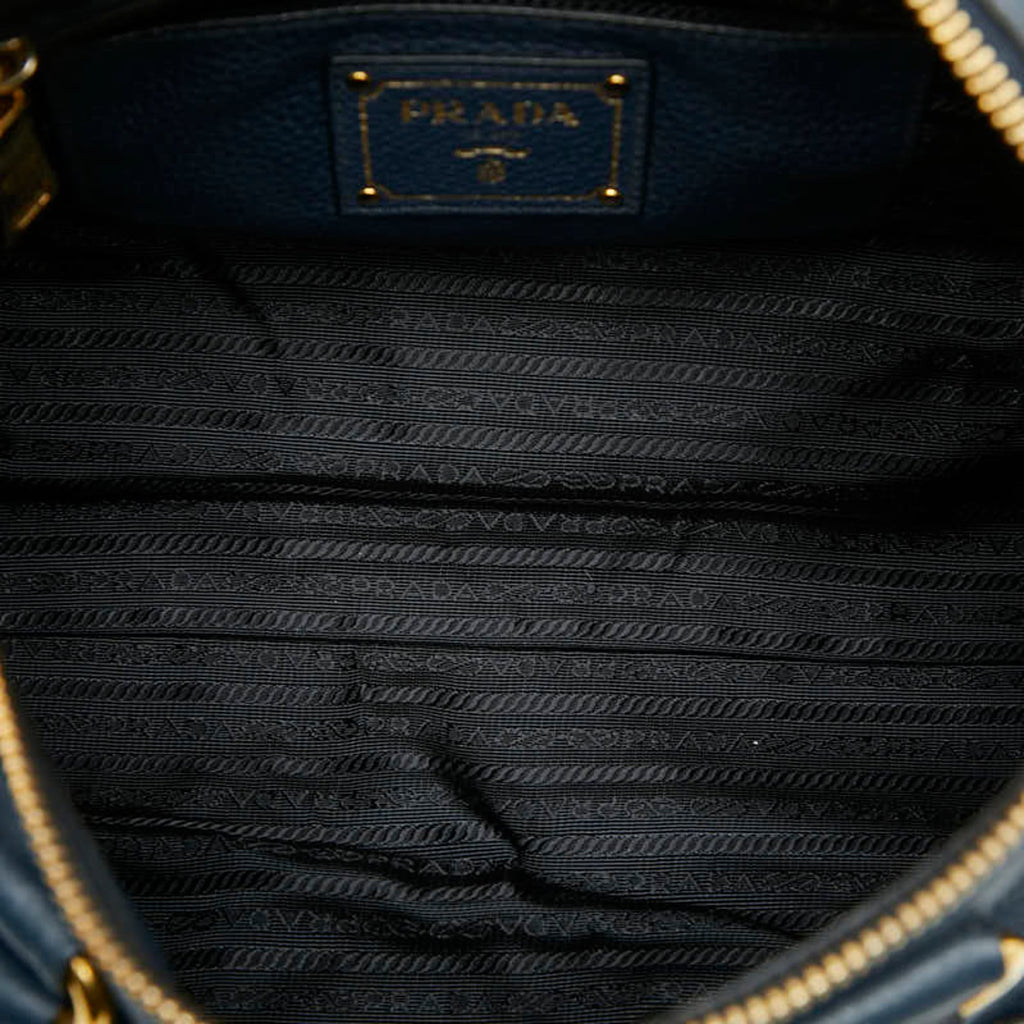 Prada Black Navy Leather Handbag Shoulder Bag (Pre-Owned)