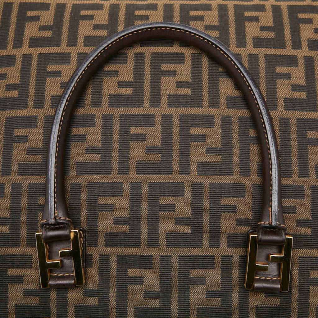 Fendi Beige Black Canvas Handbag (Pre-Owned)