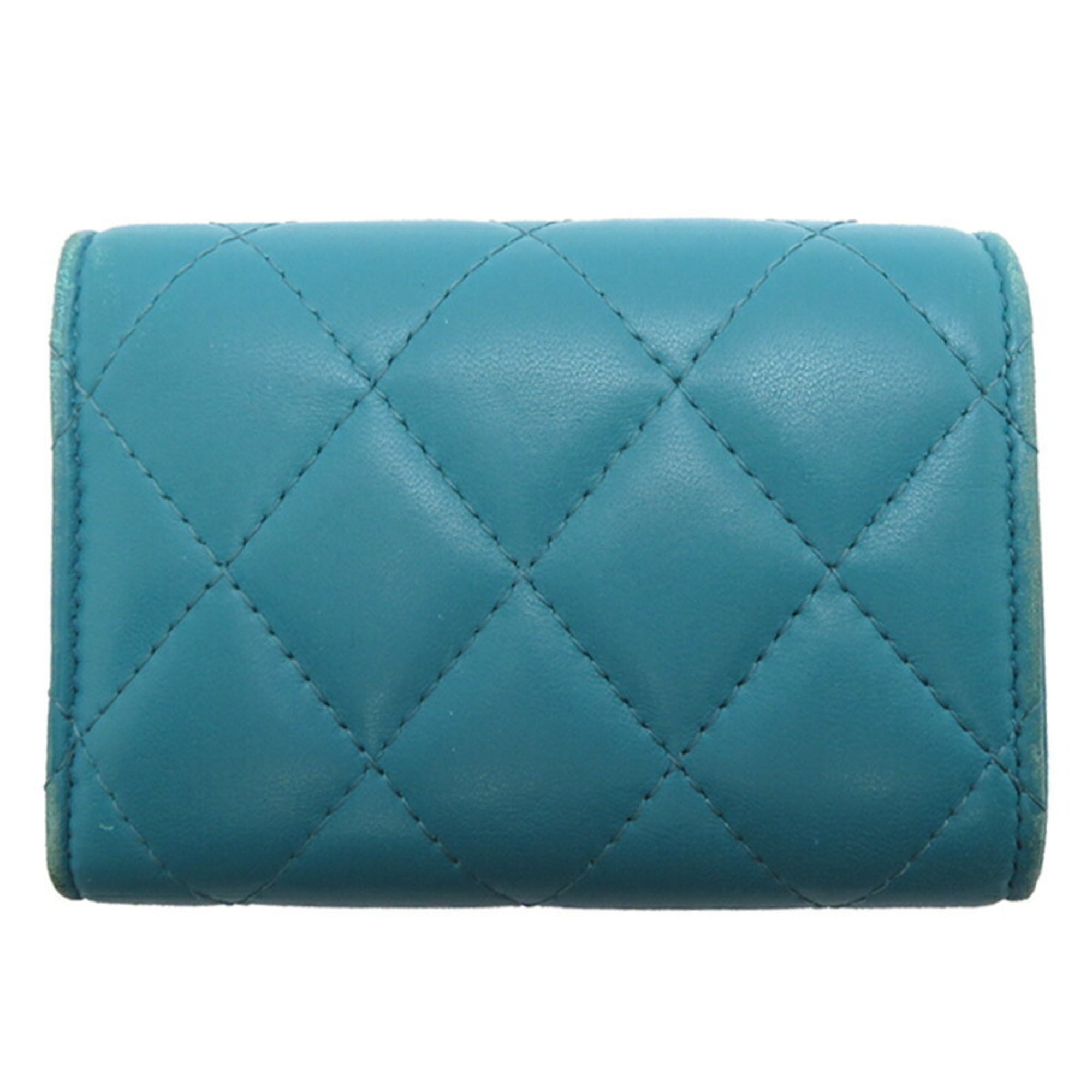 Chanel Blue Turquoise Leather Wallet (Tri-Fold) (Pre-Owned)