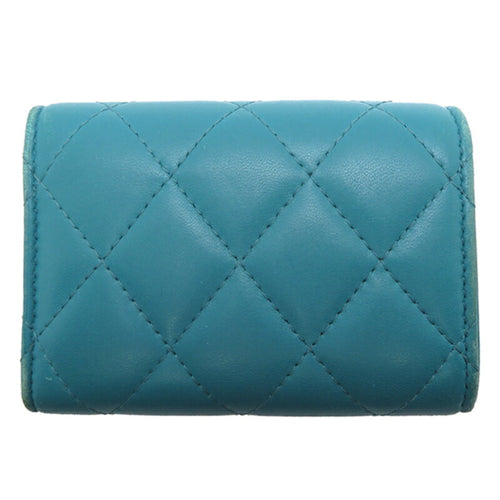 Chanel Blue Turquoise Leather Wallet (Tri-Fold) (Pre-Owned)