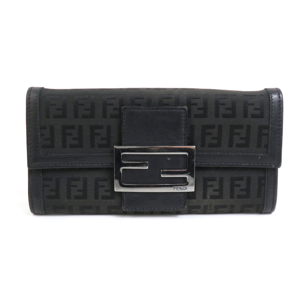 Fendi Black Canvas Leather Long Wallet (Tri-Fold) (Pre-Owned)