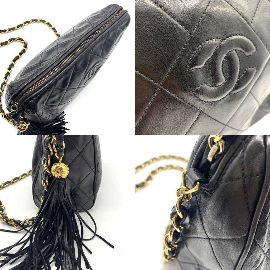 Chanel Matelasse Black Leather Shoulder Bag (Pre-Owned)
