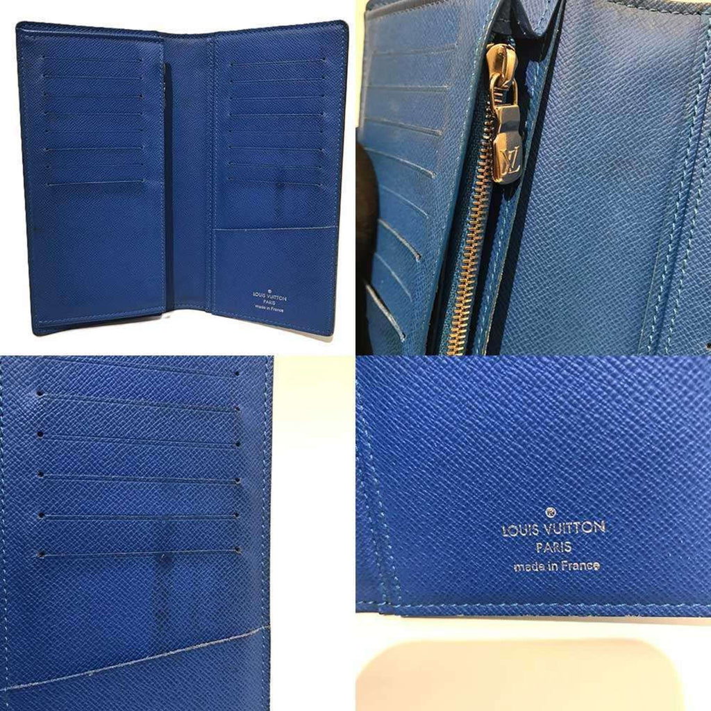 Louis Vuitton Black Blue Taiga Leather Long Wallet (Bi-Fold) (Pre-Owned)
