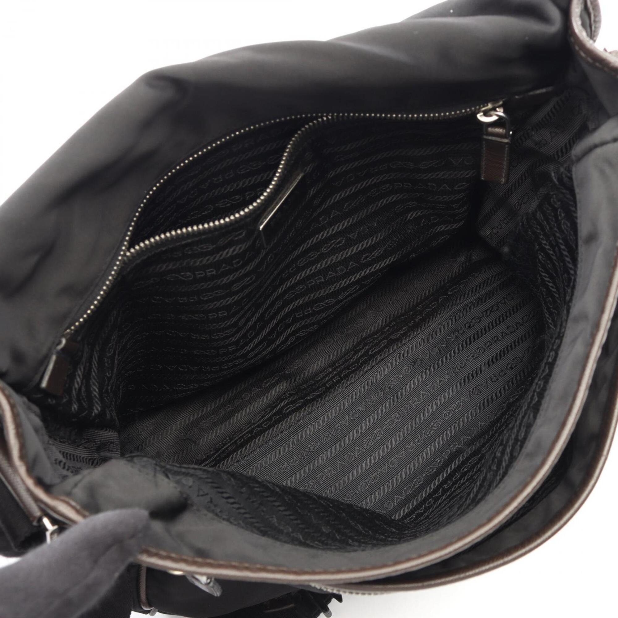 Prada Black Brown Canvas Leather Handbag Shoulder Bag (Pre-Owned)
