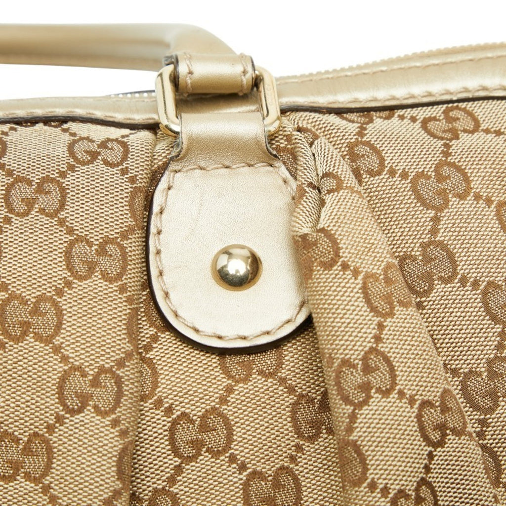 Gucci Beige Brown Canvas Leather Shoulder Bag Tote Bag (Pre-Owned)