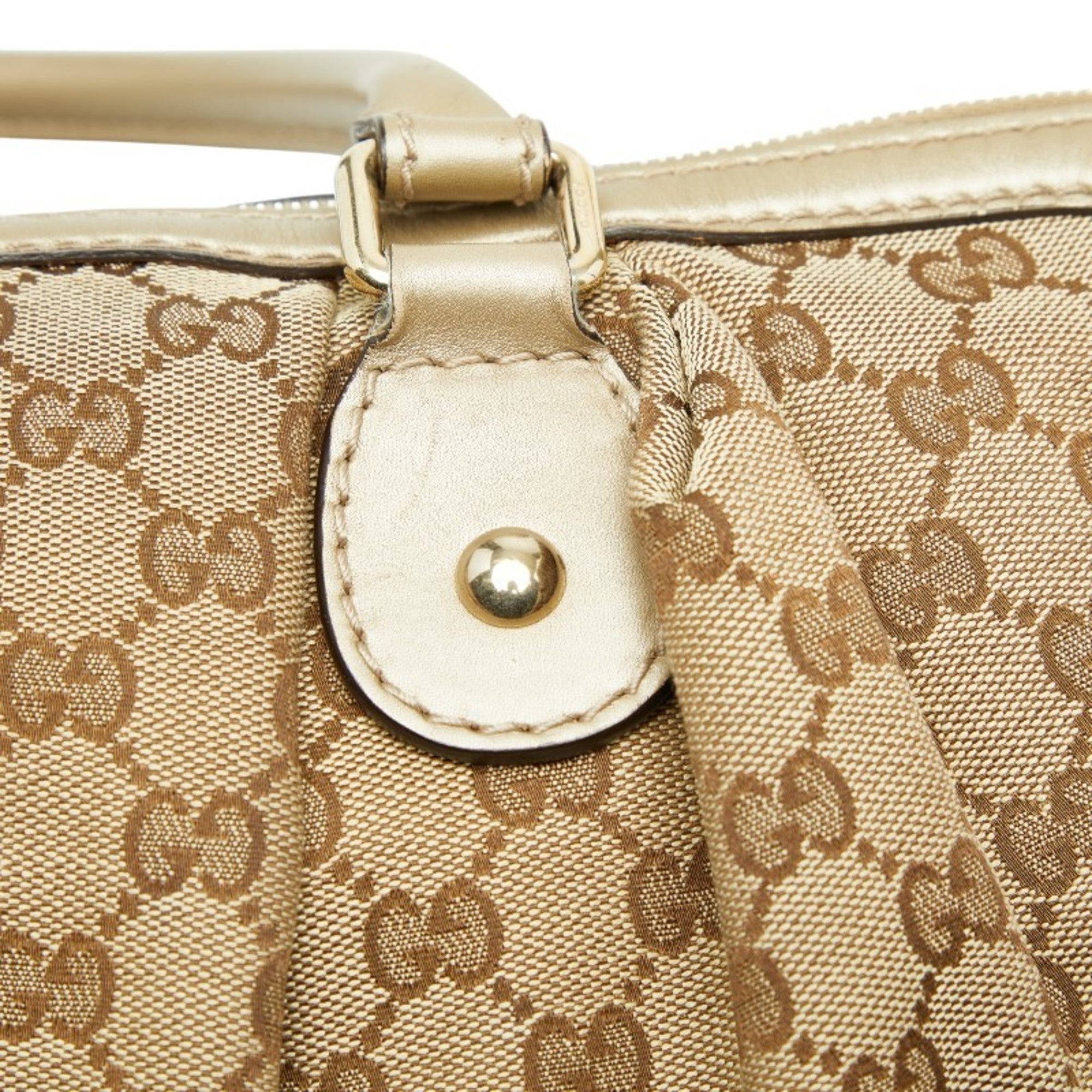 Gucci Beige Brown Canvas Leather Shoulder Bag Tote Bag (Pre-Owned)