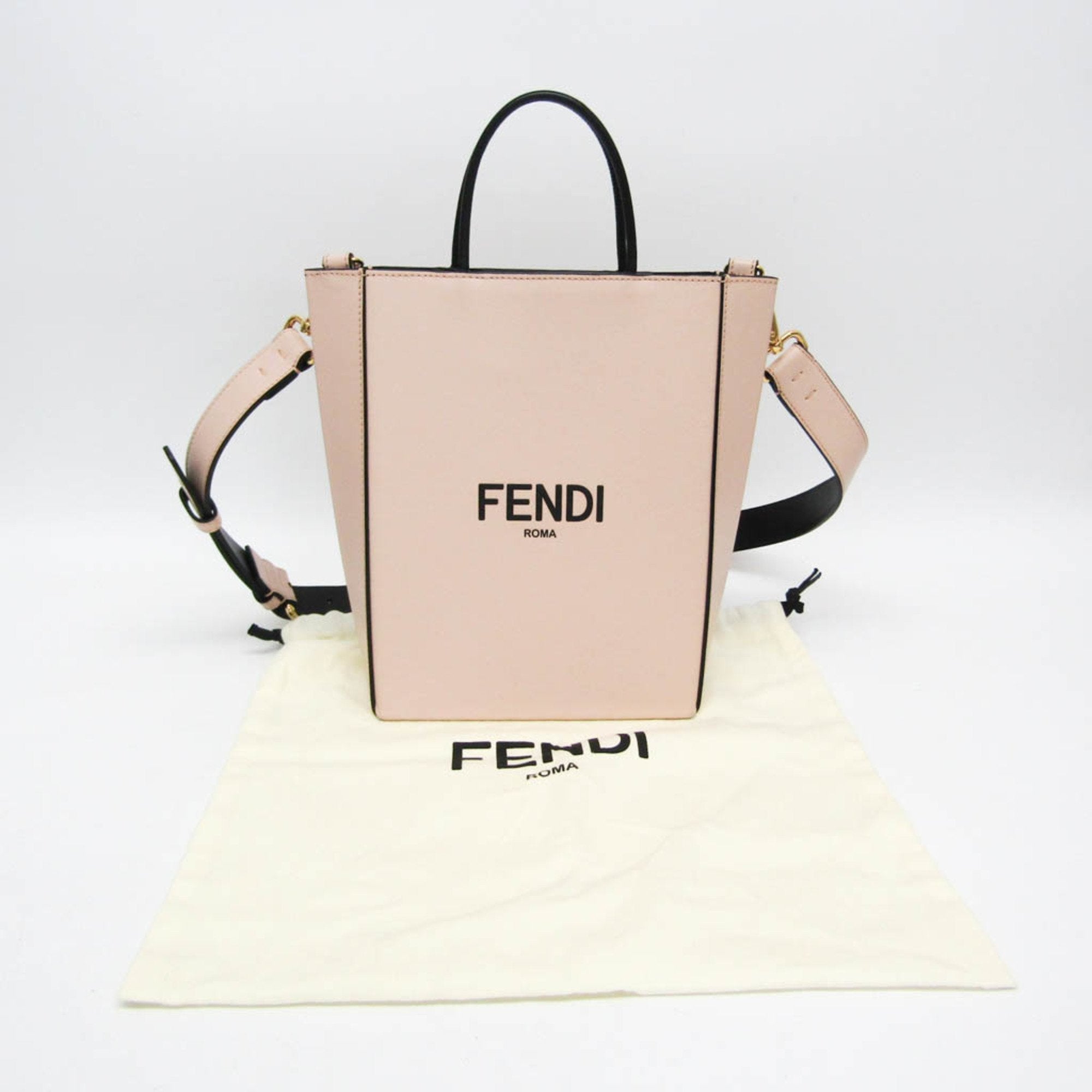 Fendi Black Light Beige Light Pink Leather Handbag Shoulder Bag (Pre-Owned)